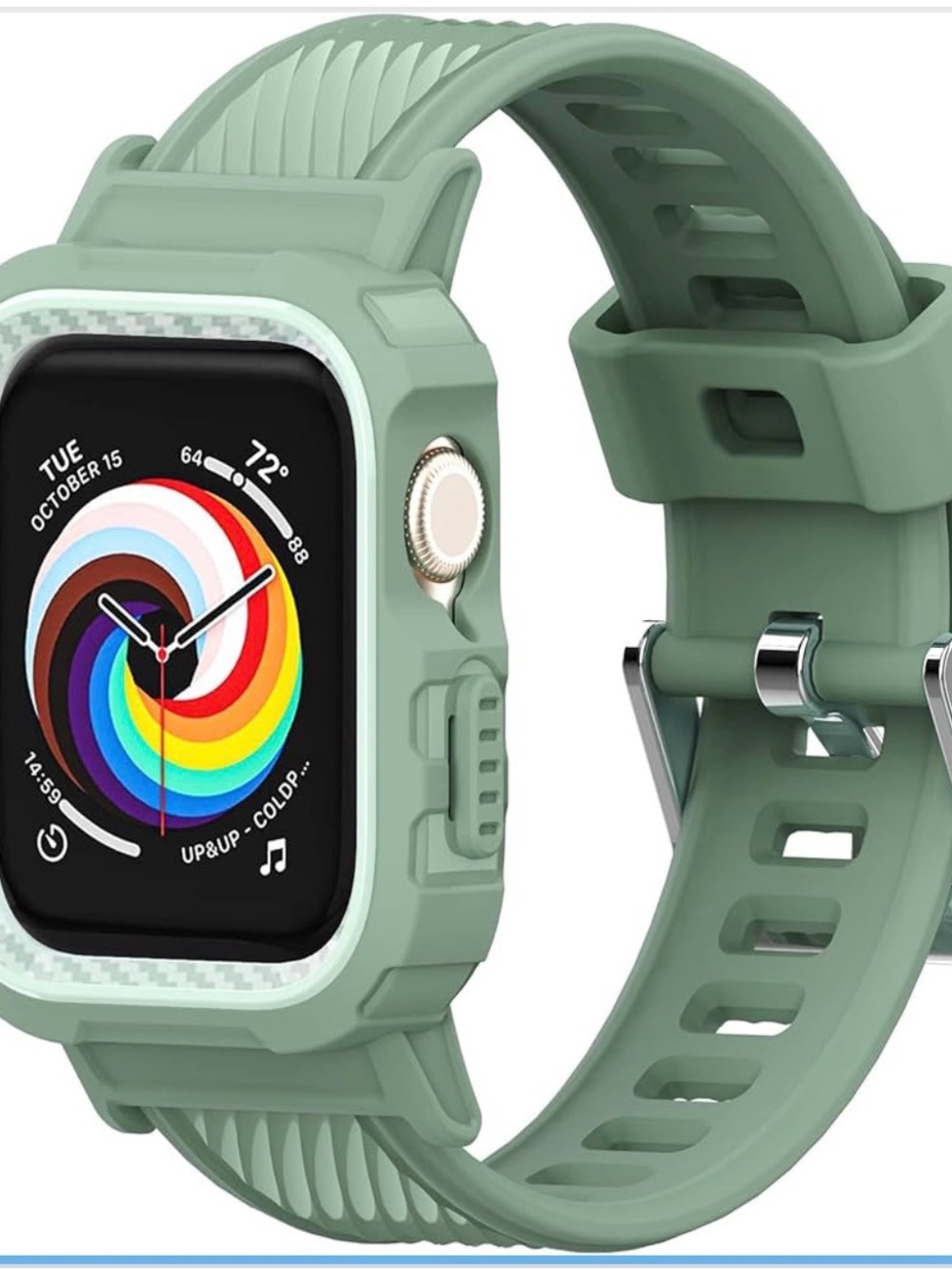 Rugged Protective Smartwatch Case in Mint Green Silicone Band